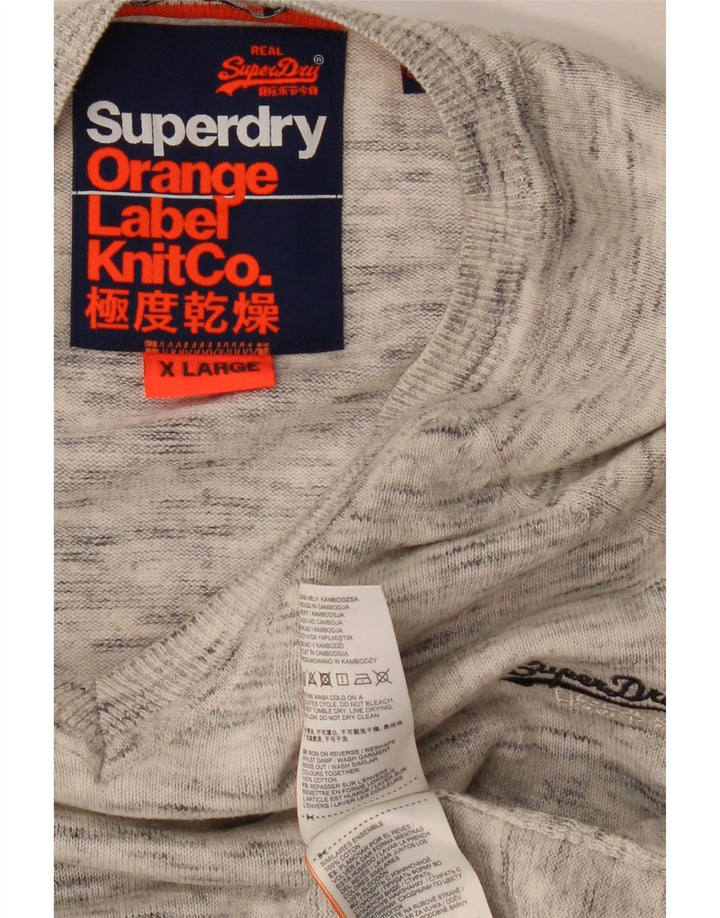SUPERDRY Pull col V Femme UK 18 XL Coton Chiné Gris