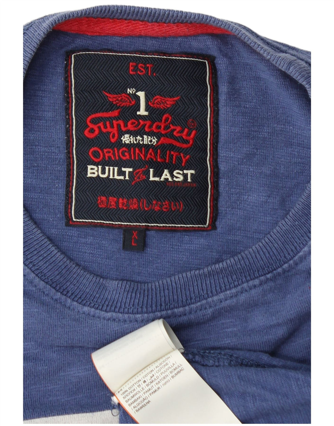 SUPERDRY T-Shirt Graphique Homme Top XL Bleu Coton