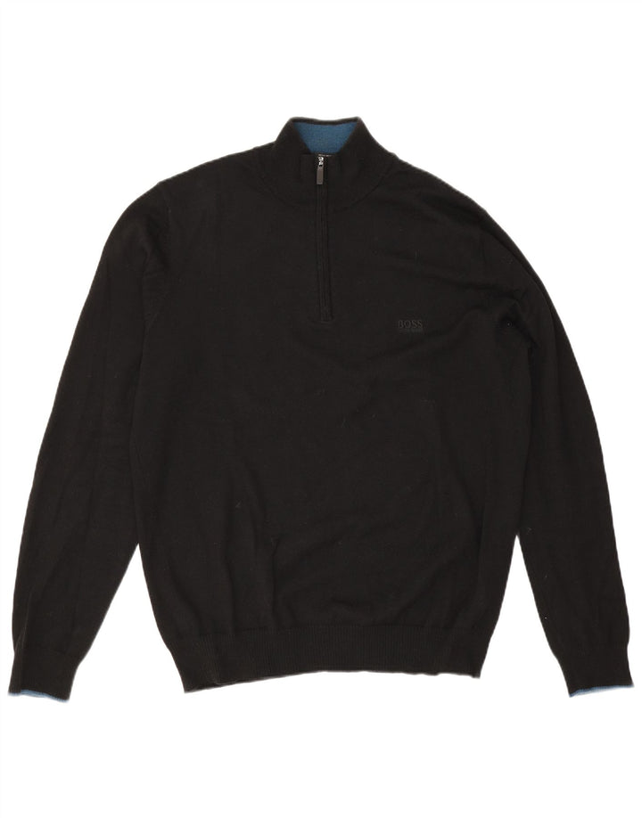 Hugo Boss Pull coupe classique à col zippé pour homme en laine noire Large