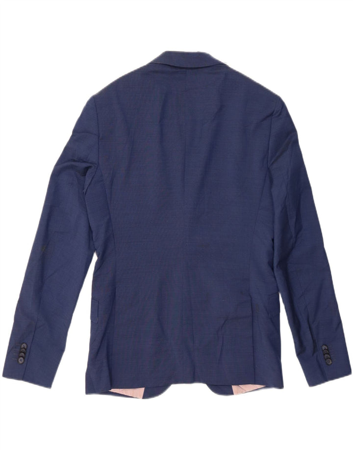 Zara Veste Blazer 2 Boutons Homme EU 46 Petite Laine Bleue