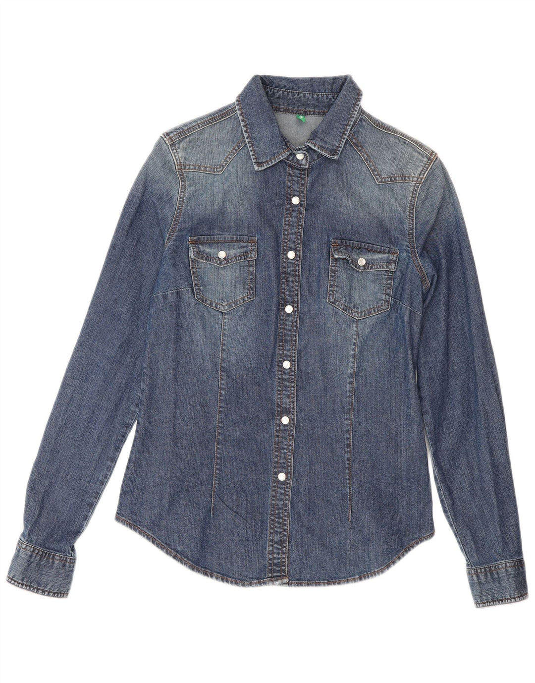 Benetton Chemise En Jean Femme UK 12 Bleu Moyen Coton