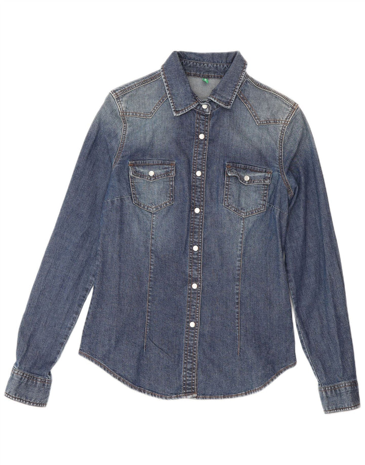 Benetton Chemise En Jean Femme UK 12 Bleu Moyen Coton