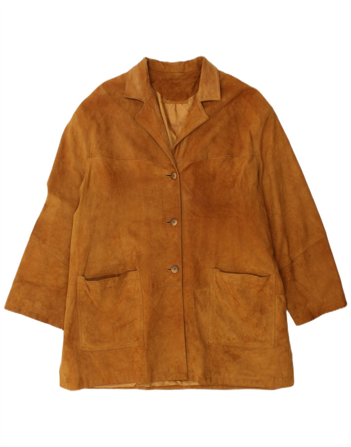 VINTAGE Veste en daim femme UK 18 XL Cuir marron