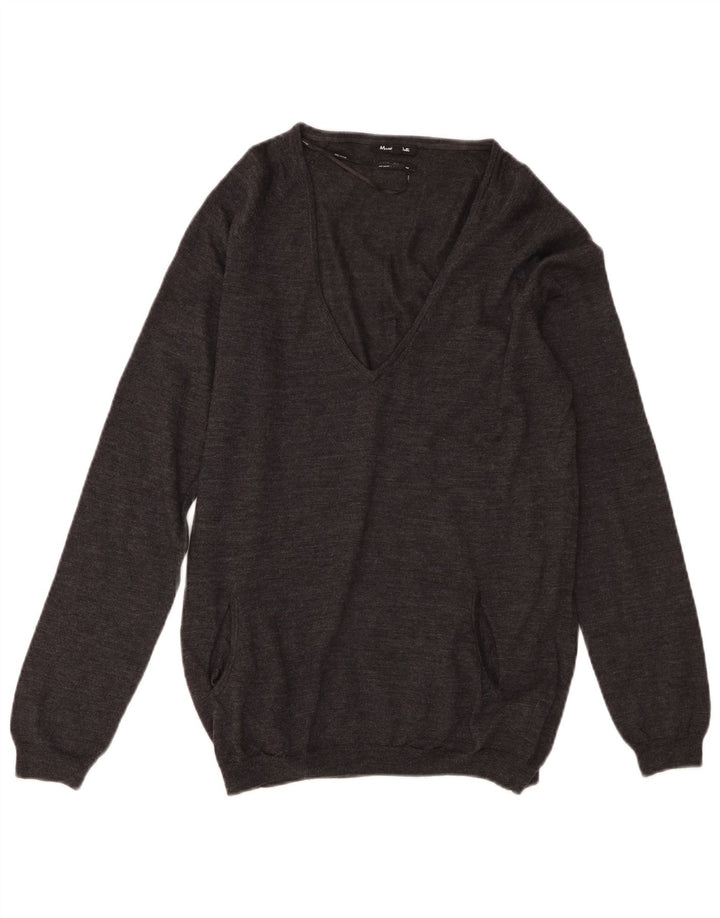 Massimo Dutti Pull col V pour femme UK 12 Laine gris moyen