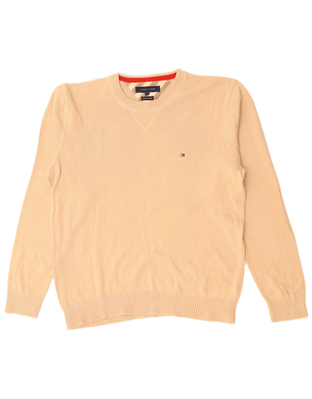 TOMMY HILFIGER Pull à col rond pour homme Large en coton beige
