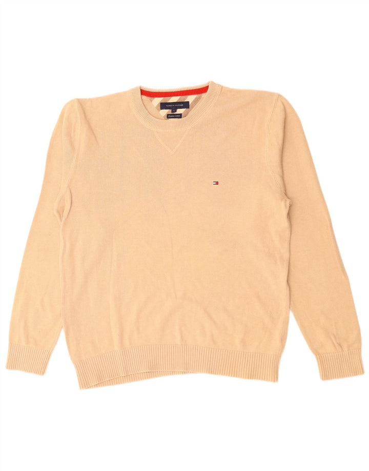 TOMMY HILFIGER Pull à col rond pour homme Large en coton beige