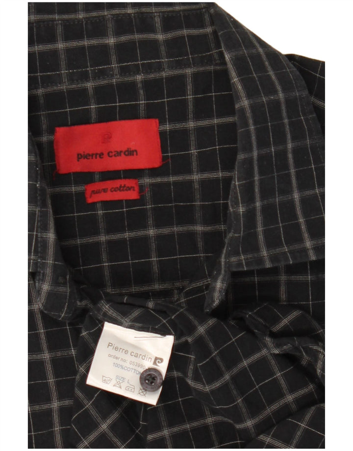 Pierre Cardin Chemise à manches courtes pour homme en coton à carreaux noir moyen