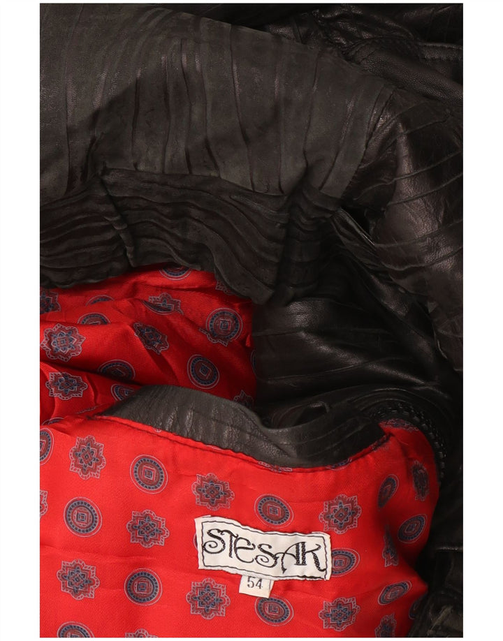 veste en cuir bomber femme vintage IT 54 3XL Noir Rayé