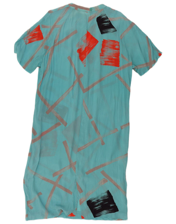 vintage Femmes Manches Courtes Maxi Robe UK 18 XL Turquoise Géométrique
