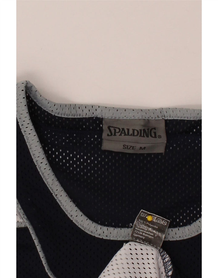 SPALDING Mens Graphic Vest Top Medium Navy Blue Colourblock Polyester Vintage Spalding and Second-Hand Spalding from Messina Hembry 