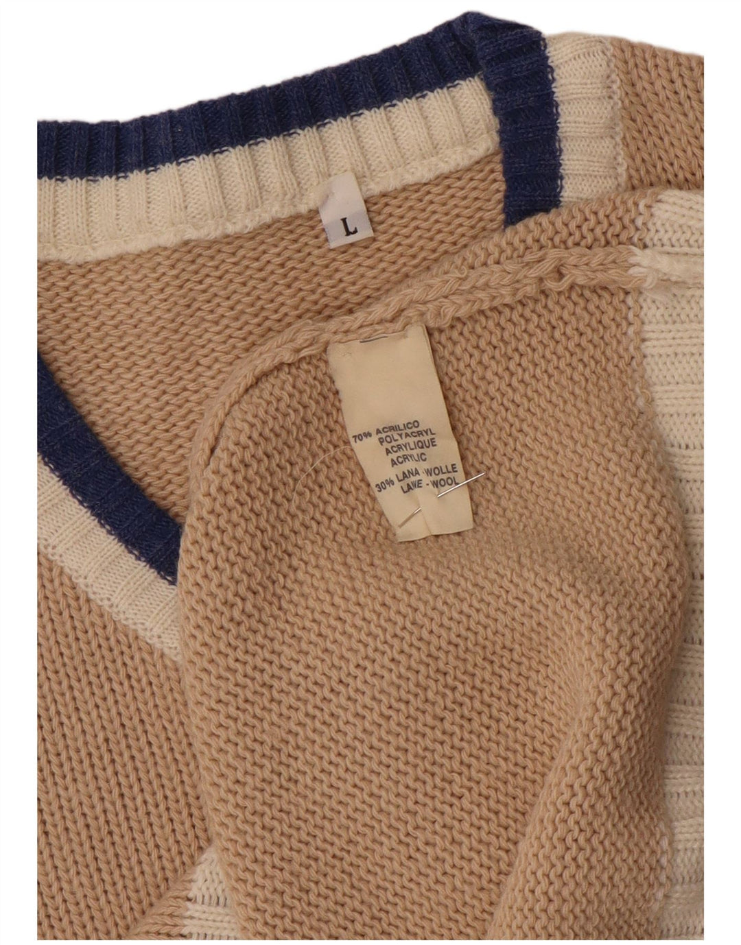 vintage Mens Graphic Vest Débardeur Grand Acrylique Beige