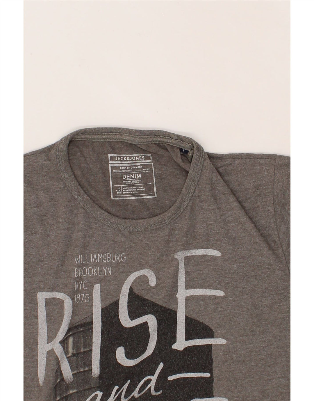 JACK & JONES Mens Graphic T-Shirt Top Large Grey Cotton Vintage Jack & Jones and Second-Hand Jack & Jones from Messina Hembry 