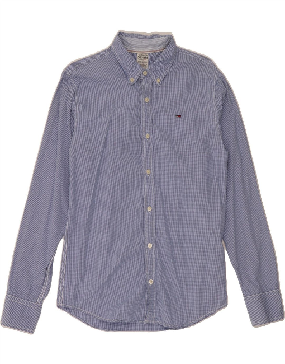 TOMMY HILFIGER Mens Shirt Small Blue Check Cotton Vintage Tommy Hilfiger and Second-Hand Tommy Hilfiger from Messina Hembry 