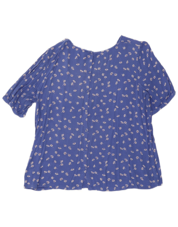 Fat Face Chemisier à manches courtes pour femme UK 44 Large Bleu Floral Viscose
