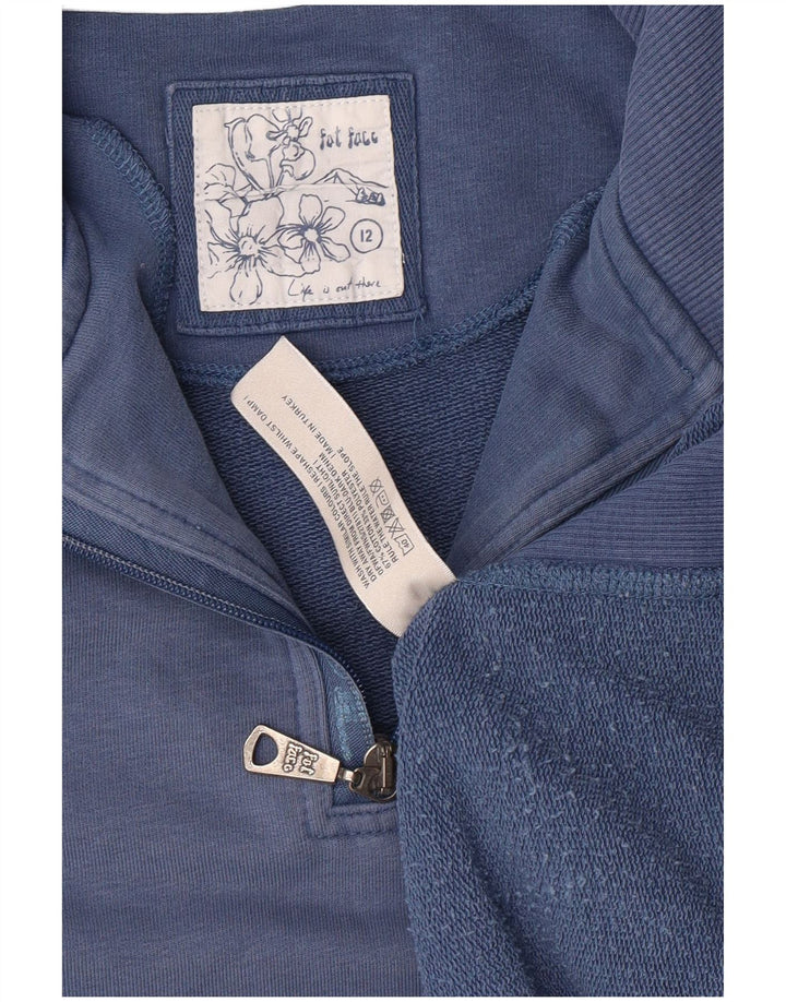 FAT FACE Sweat-shirt à col zippé pour femme UK 12 Bleu moyen Coton