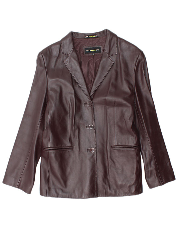 Summit Veste blazer en cuir à 3 boutons pour femme UK 14 Cuir bordeaux moyen