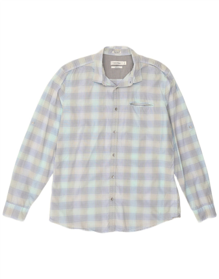 Calvin Klein Chemise Homme Grand Carreau Bleu Coton