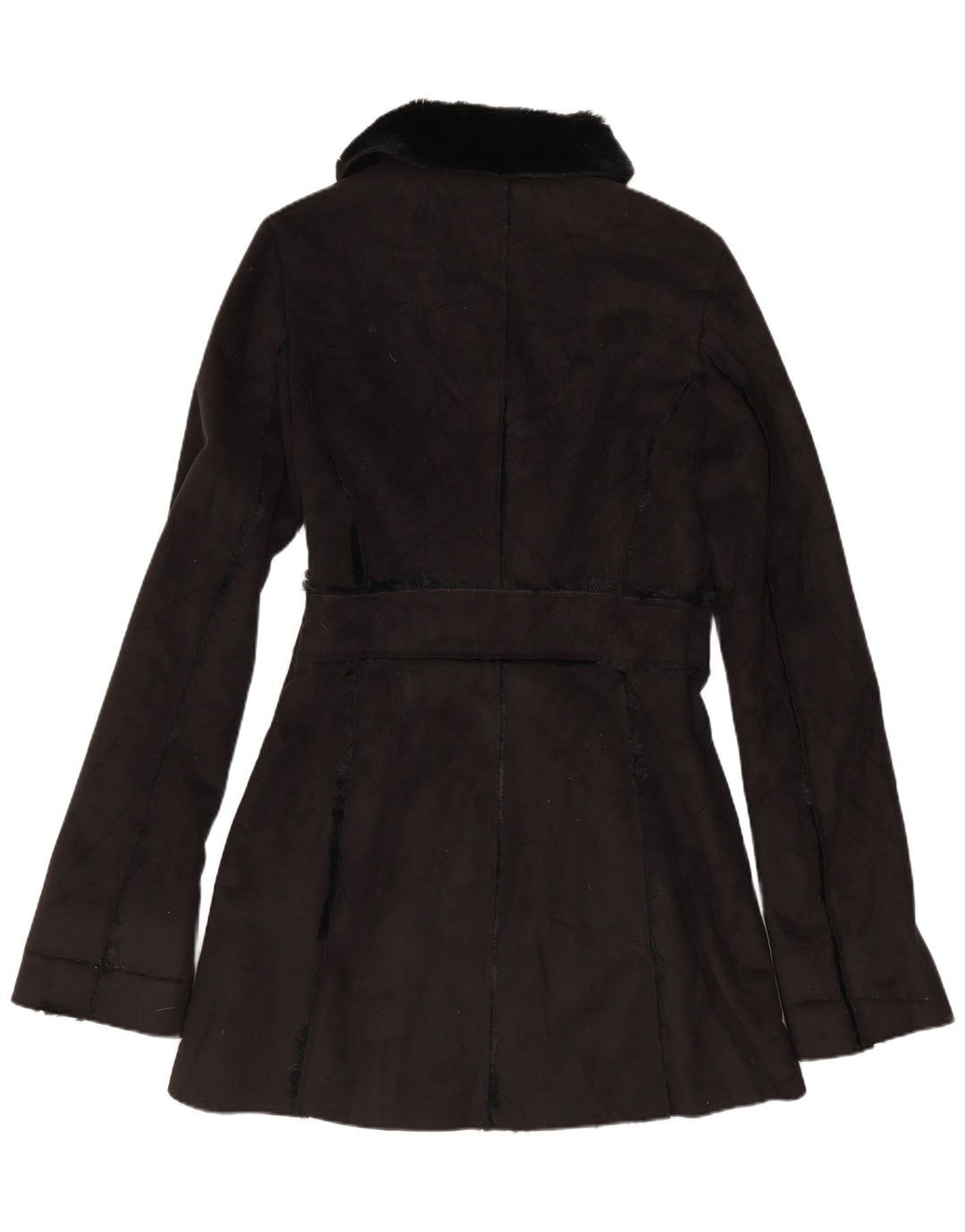 vintage Femmes Sherpa Overcoat UK 12 Moyen Noir