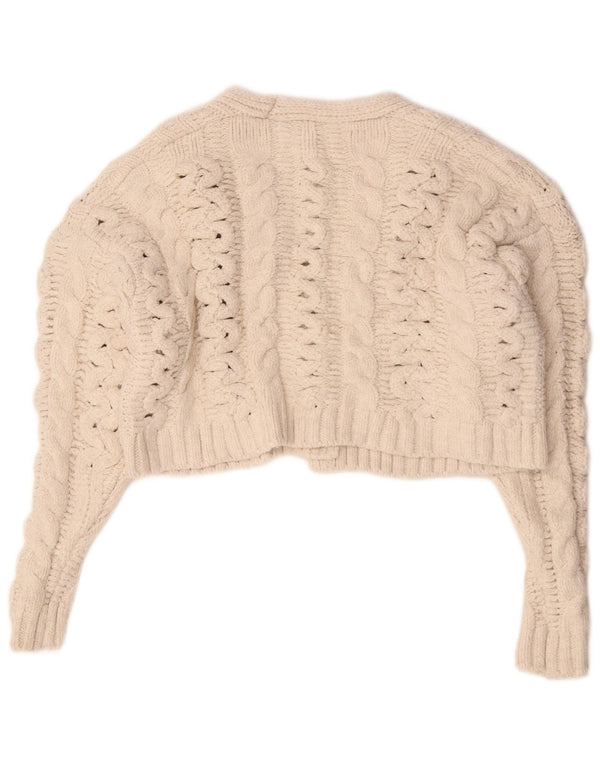 Zara Womens Crop Oversize Cardigan Pull UK 10 Petit Acrylique Blanc