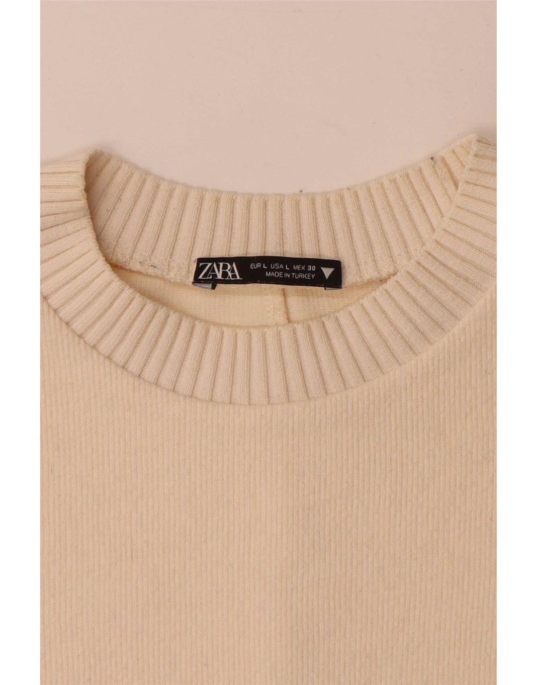 Zara Pull surdimensionné à col rond pour femme UK 16 Large Blanc cassé