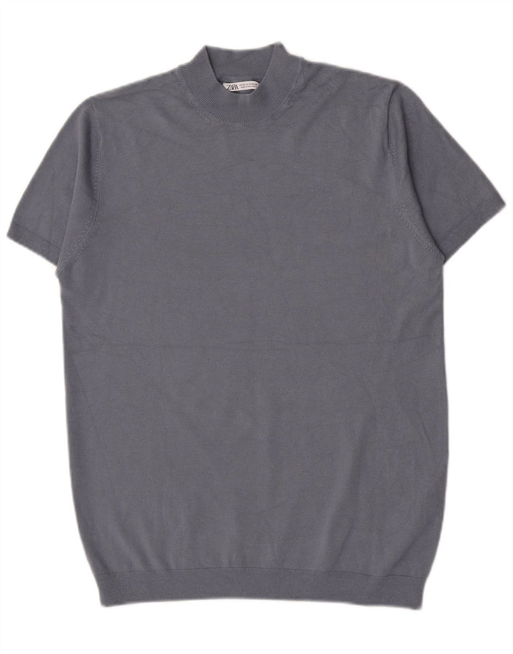 Zara Homme T-Shirt Top Bleu Moyen Viscose