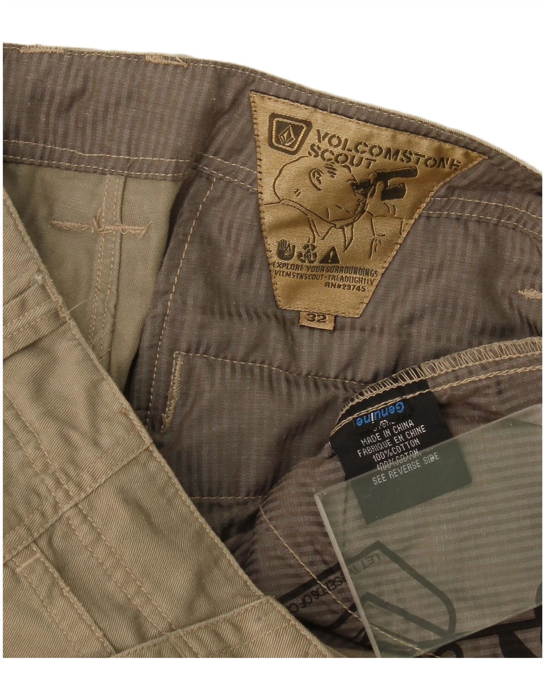Volcom Pantalon Cargo Droit W32 L27 Homme Kaki Coton