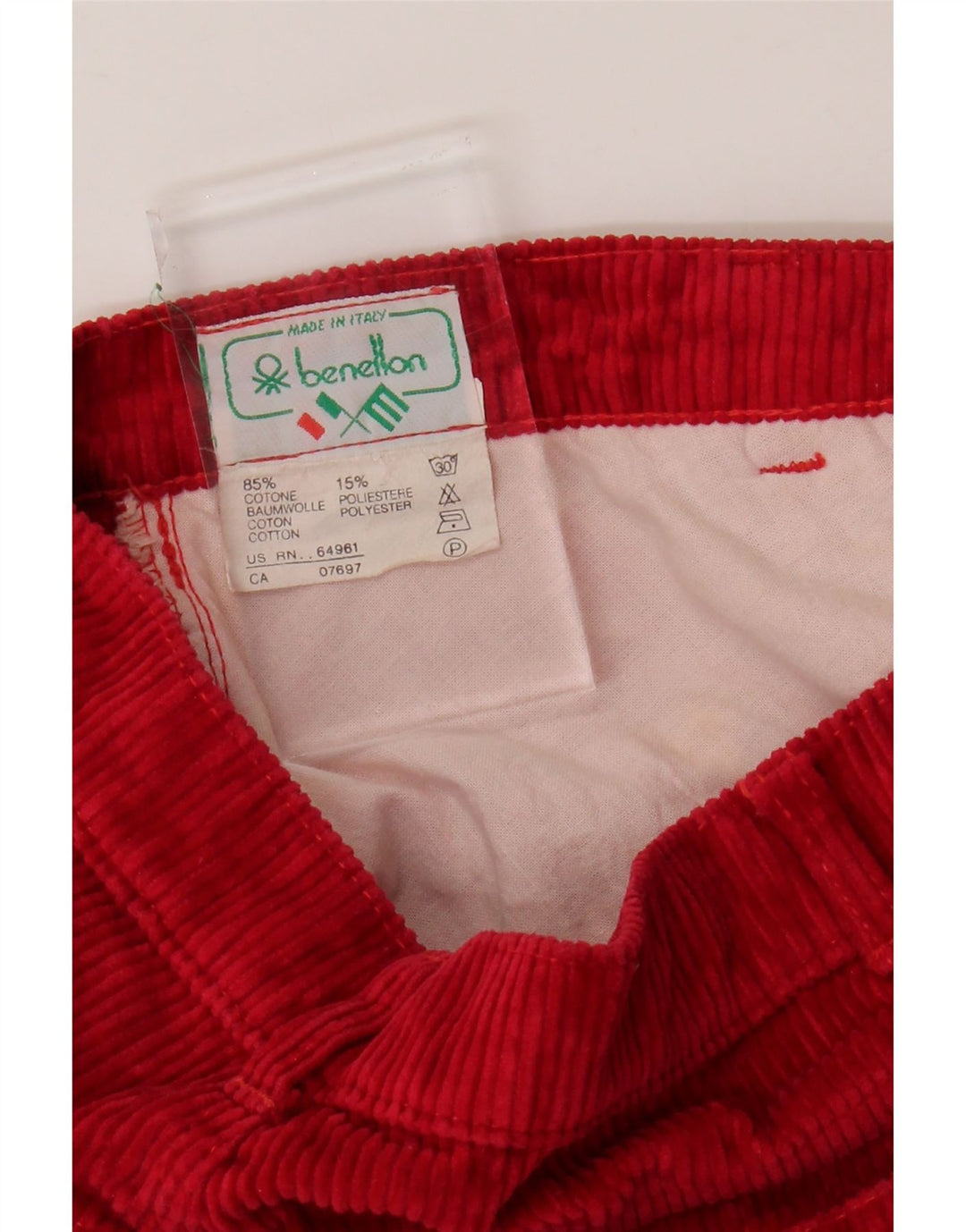 BENETTON Pantalon Fuselé Velours Côtelé Femme W29 L32 Coton Rouge