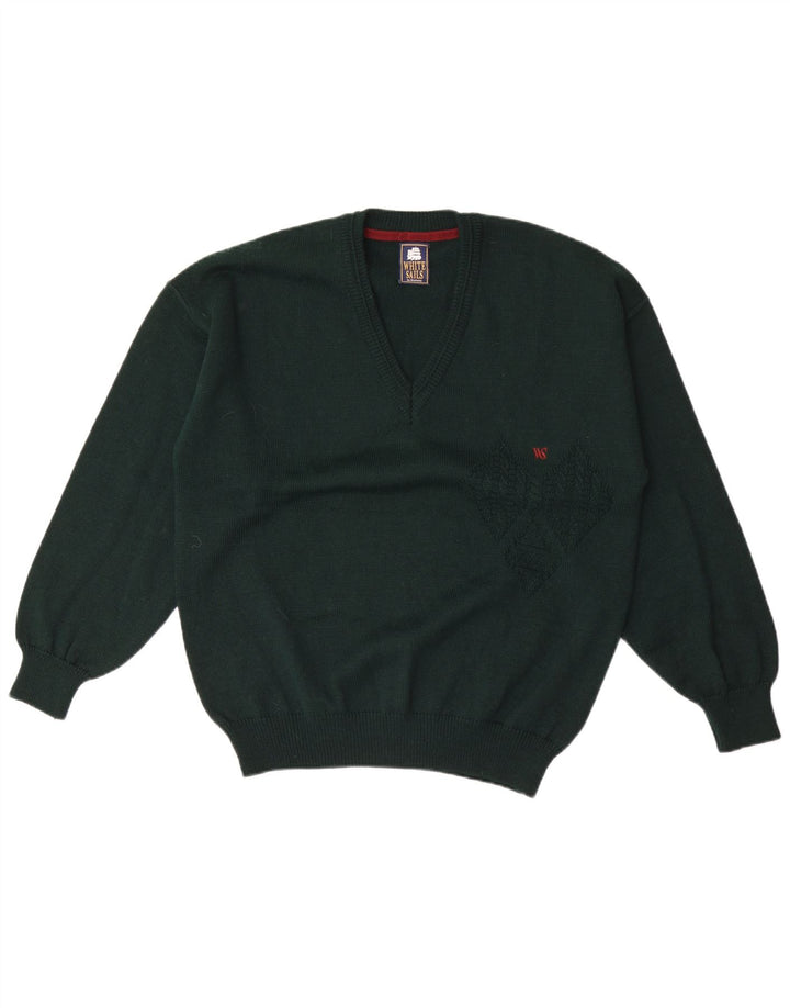 White Sails Pull col V pour homme en laine verte