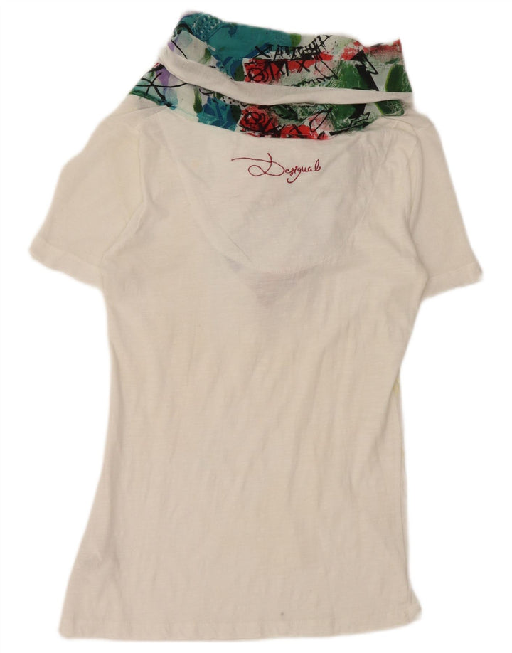 Desigual Womens Drop Neck Blouse Top UK 10 Small Blanc Viscose