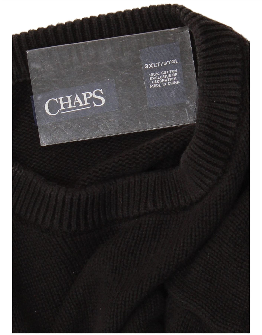 CHAPS Pull à col rond pour homme en coton noir 3XL