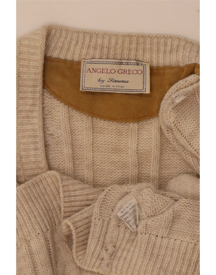 Angelo Greco Pull Cardigan Homme IT 48 Laine d'Alpaga Beige Moyen