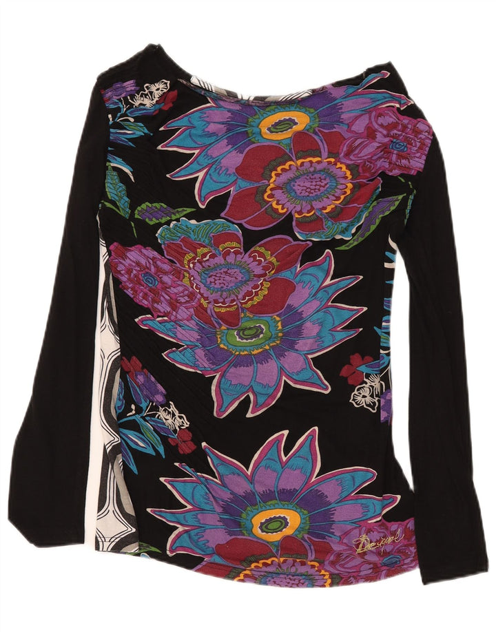 DESIGUAL Haut Graphique à Manches Longues pour Femme UK 42 Viscose Florale Noir Moyen