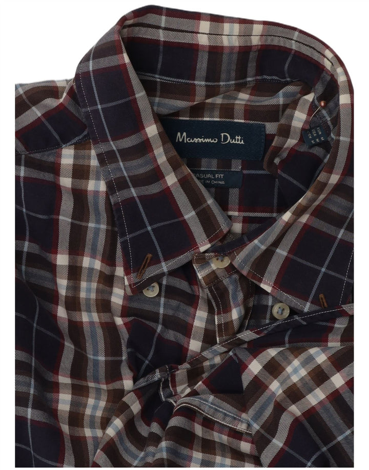 Massimo Dutti Chemise décontractée pour homme Bleu marine moyen à carreaux