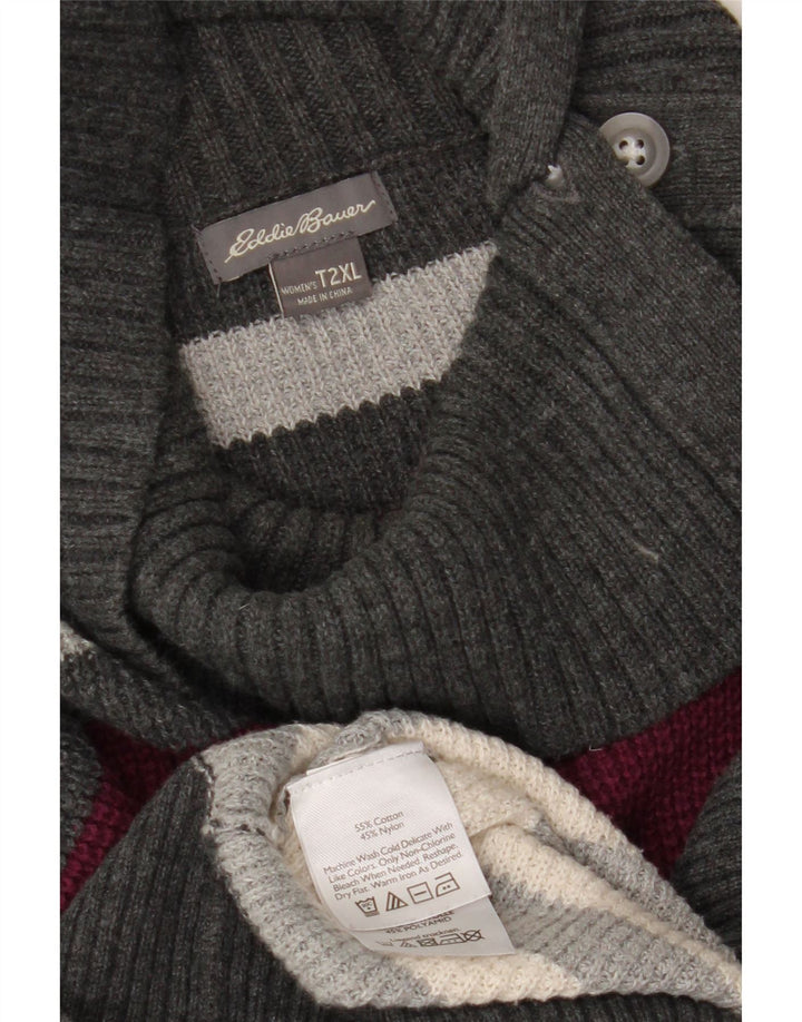 EDDIE BAUER Mens Roll Neck Jumper Sweater 2XL Grey Striped Cotton Vintage Eddie Bauer and Second-Hand Eddie Bauer from Messina Hembry 