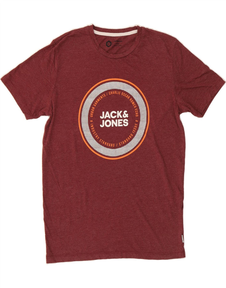 JACK & JONES Mens Graphic T-Shirt Top Small Burgundy Vintage Jack & Jones and Second-Hand Jack & Jones from Messina Hembry 