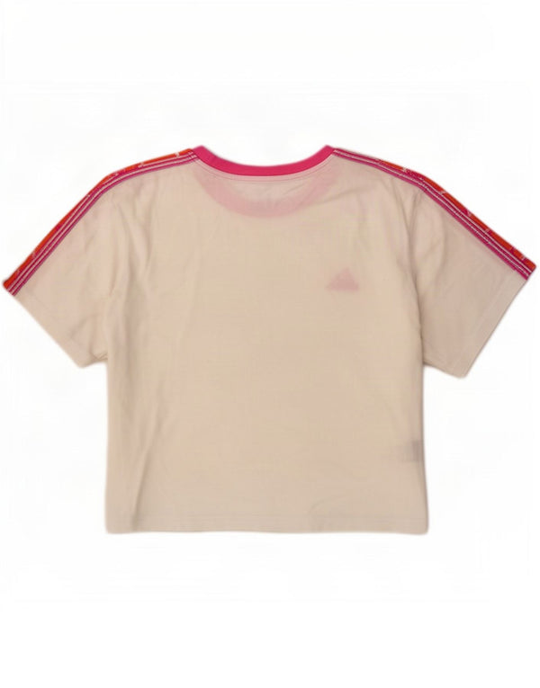 Adidas Womens Crop Graphic T-Shirt Top UK 12/14 Coton Blanc Moyen