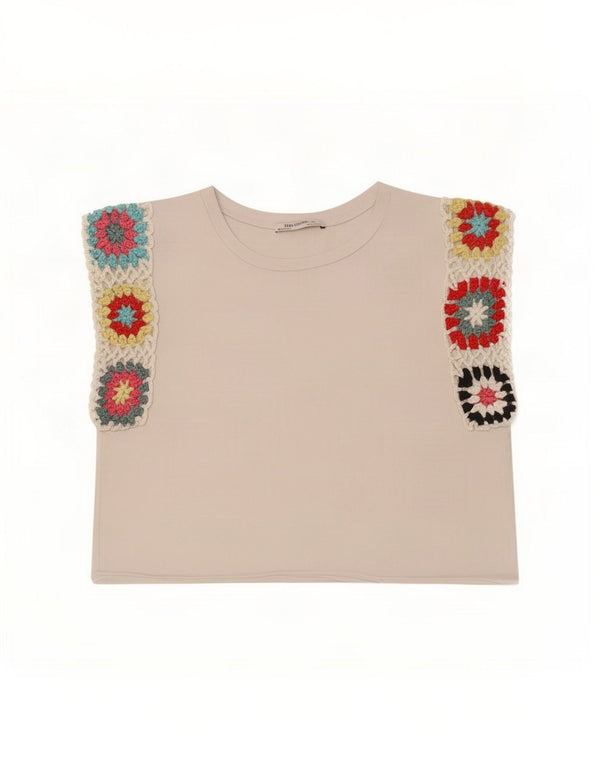 Zara Womens Trafaluc Crop Vest Top UK 10 Petit Blanc Floral
