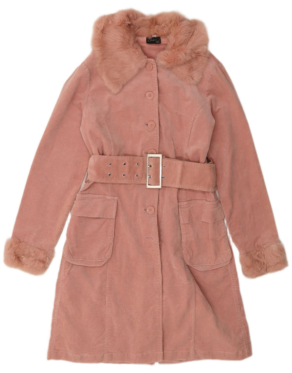 manteau velours côtelé femme vintage UK 10 petit coton rose