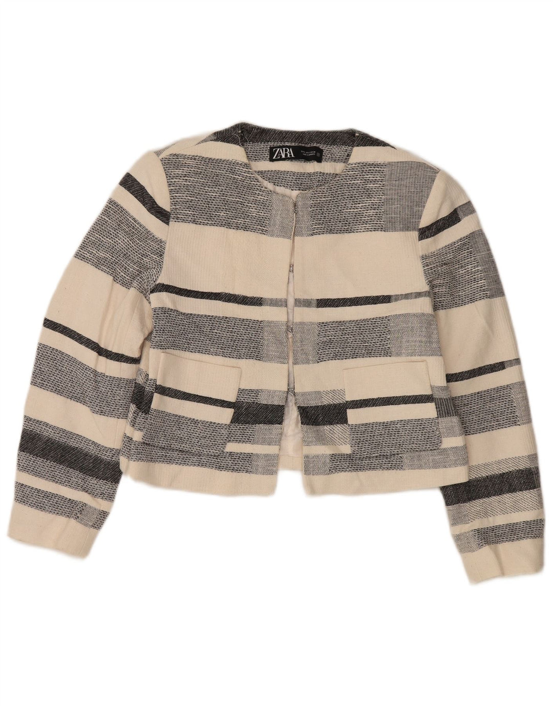 Zara Veste Boléro Femme UK 10 Petit Blanc Cassé Rayé