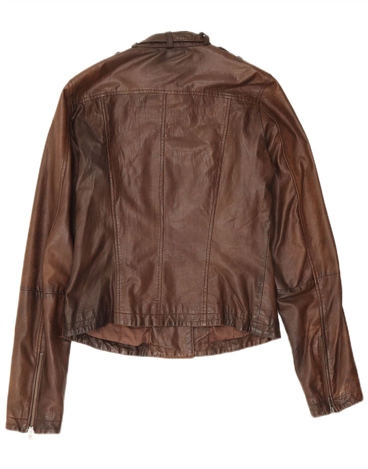Fornarina Veste en cuir militaire pour femme UK 14 Large Marron