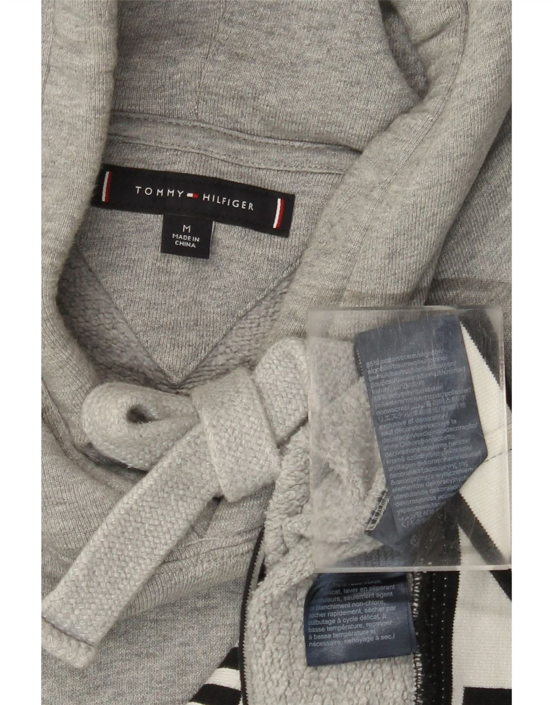 TOMMY HILFIGER Pull à Capuche Graphique Homme Gris Moyen Coton Colorblock