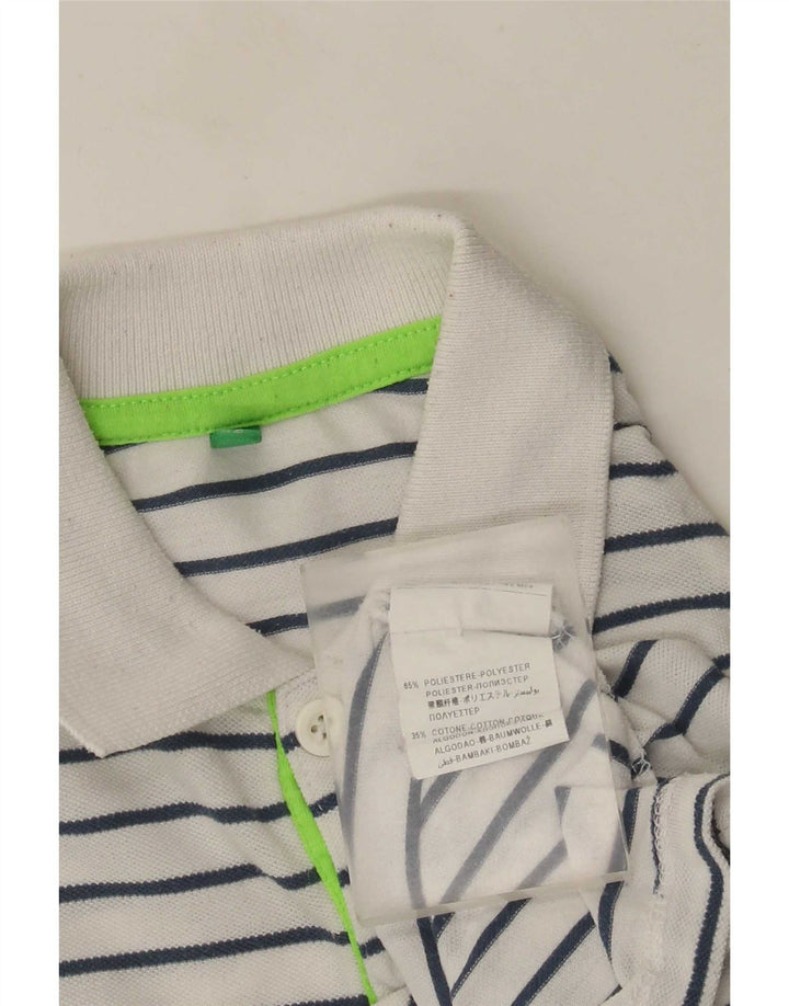 Benetton Polo Garçon 8-9 ans Large Blanc Rayé Polyester