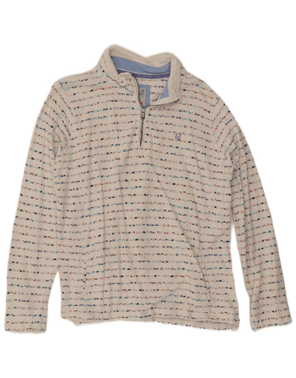 Crew Clothing Sweat-shirt à col zippé pour femme UK 44 Large Rayé Blanc