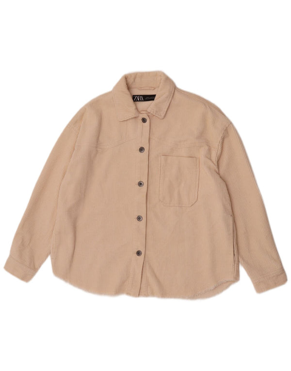 Zara Veste surdimensionnée en velours côtelé pour femme UK 6 XS Beige