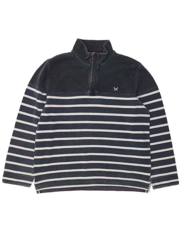 CREW CLOTHING Sweat-shirt à col zippé pour homme 2XL en coton rayé bleu marine