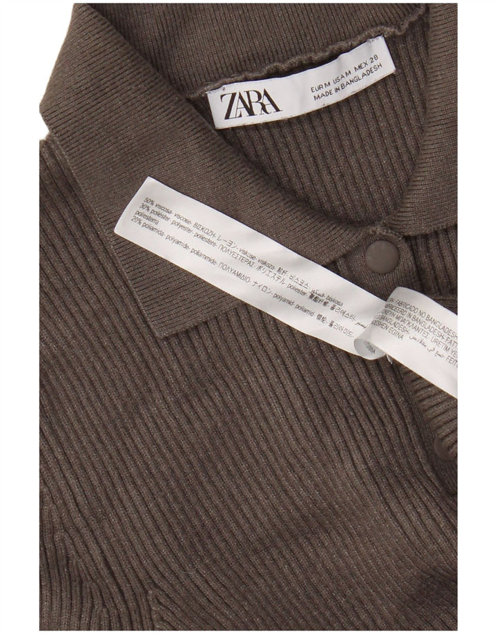Zara Pull col polo pour femme UK 12 Gris moyen Viscose