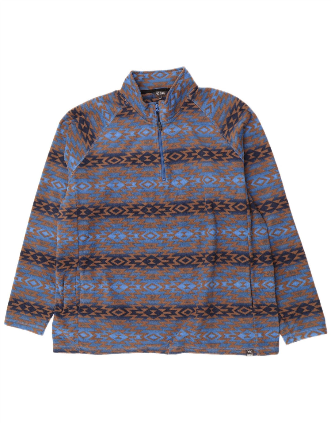 Cotton Traders Pull polaire à col zippé pour homme 2XL Bleu géométrique Polyester