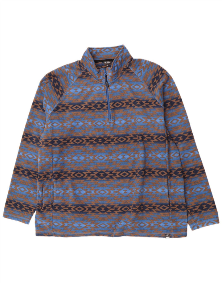 Cotton Traders Pull polaire à col zippé pour homme 2XL Bleu géométrique Polyester