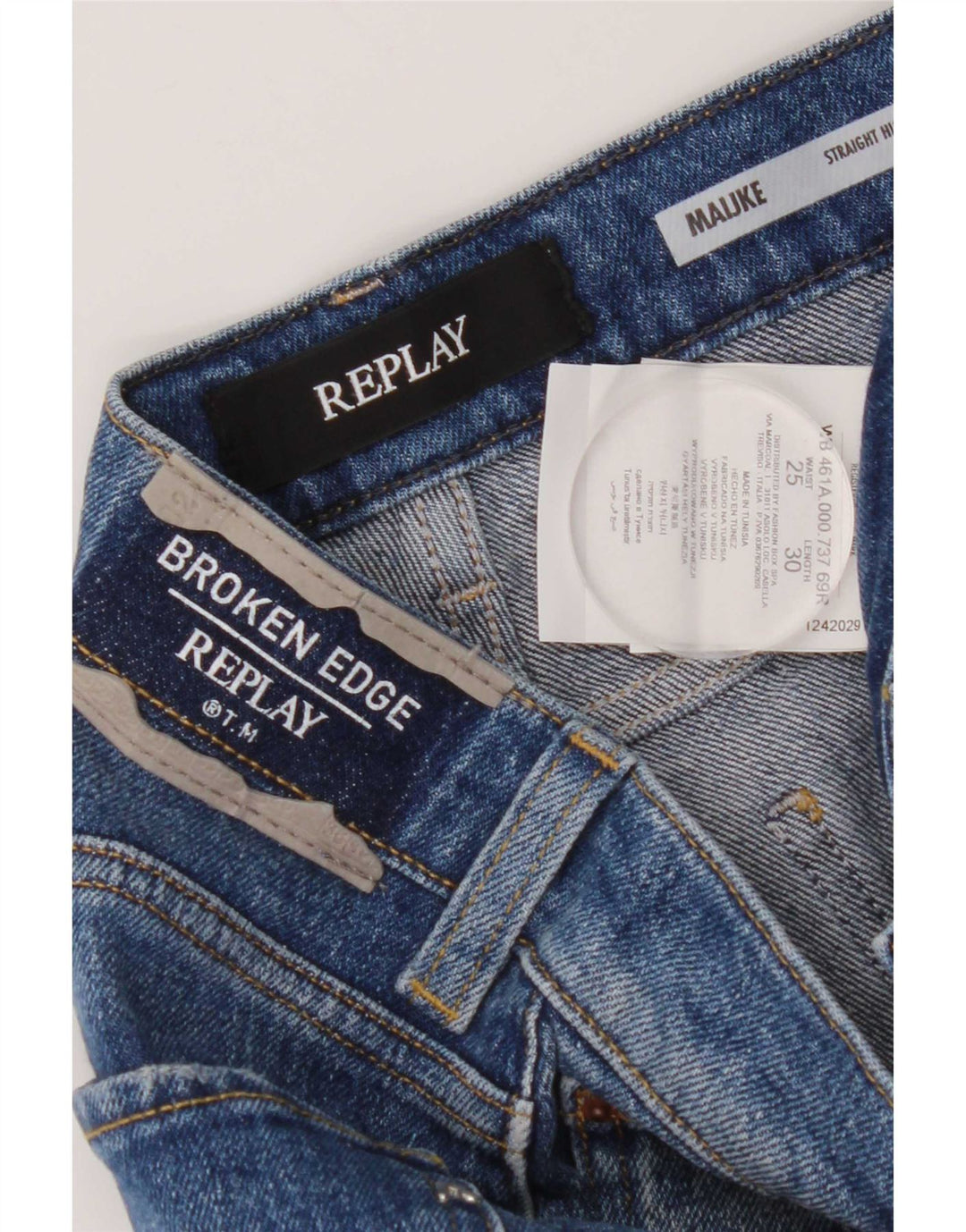 Replay Jean droit effet vieilli W25 L30 bleu coton femme