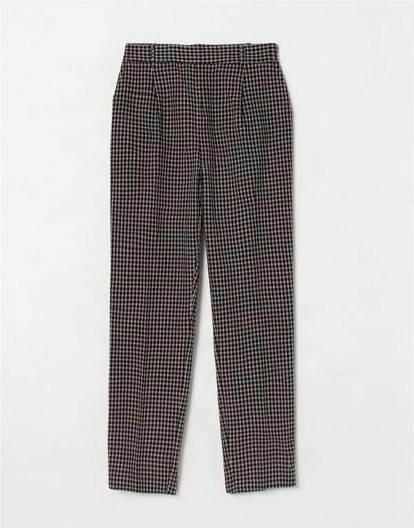 Zara Pantalon Chino Taille Haute Femme EU 40 Medium W30 L27 Vichy Noir